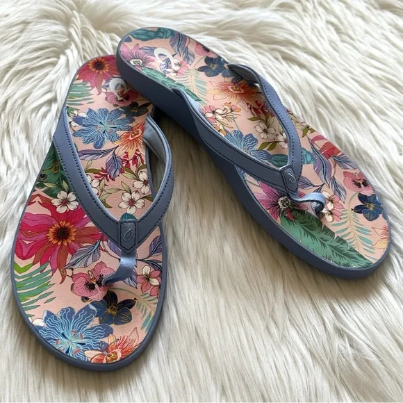 Olukai Puawe Women's Flip Flops Cloud Blue/Flower - Picture 2 of 5